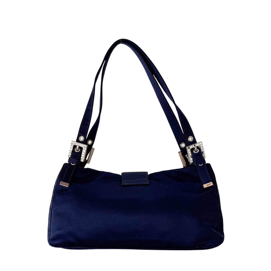Navy Satin Rhinestone Shoulder Bag