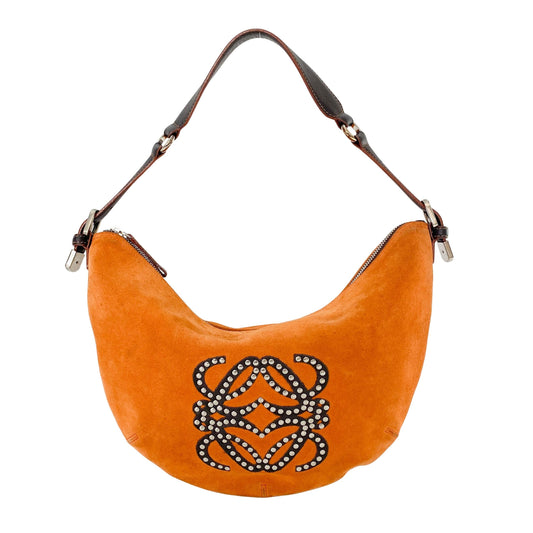 Anagram Orange Studded Suede Leather Handbag
