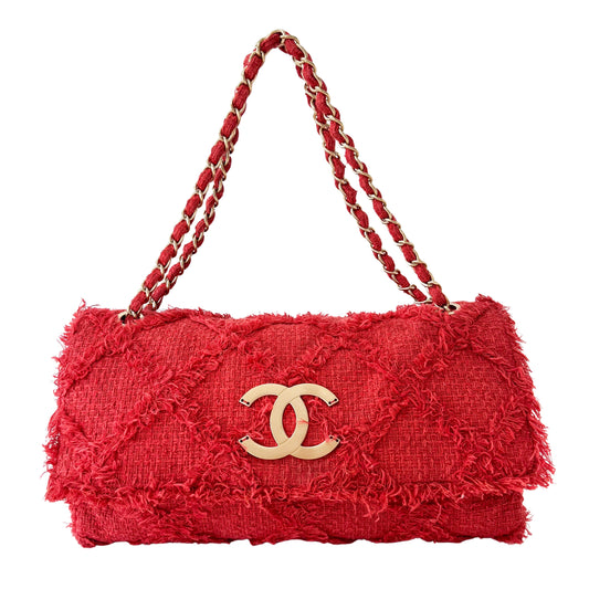 2009 Large Crochet Flap Red Shoulder Bag