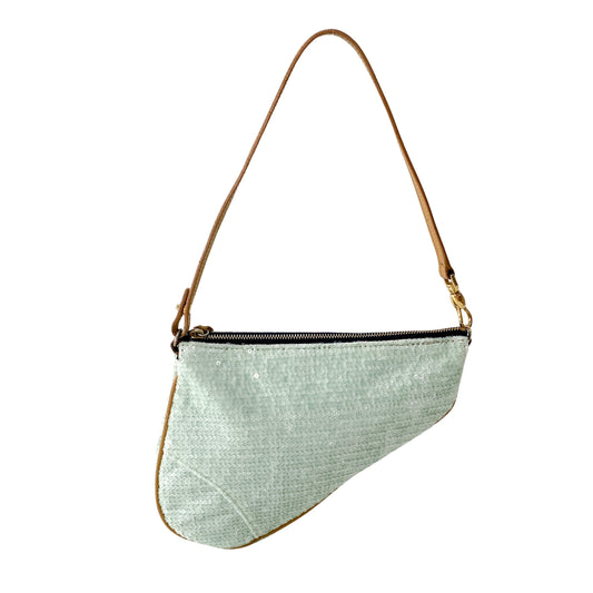 Saddle Light Blue Cotton & Sequin Shoulder Bag