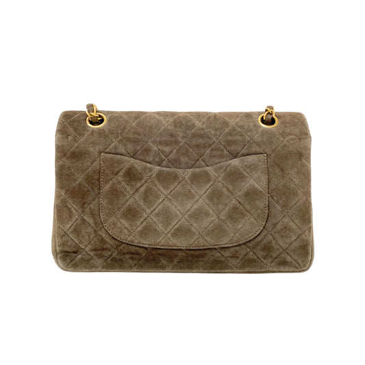 Timeless Classic Double Flap Brown Suede Chain Shoulder Bag