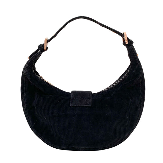 Croissant Black Corduroy Shoulder Bag