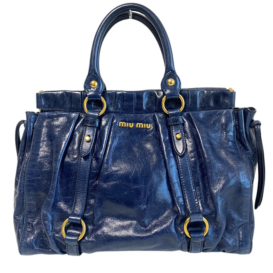 Vitello Bauletto Navy Leather Shoulder Bag