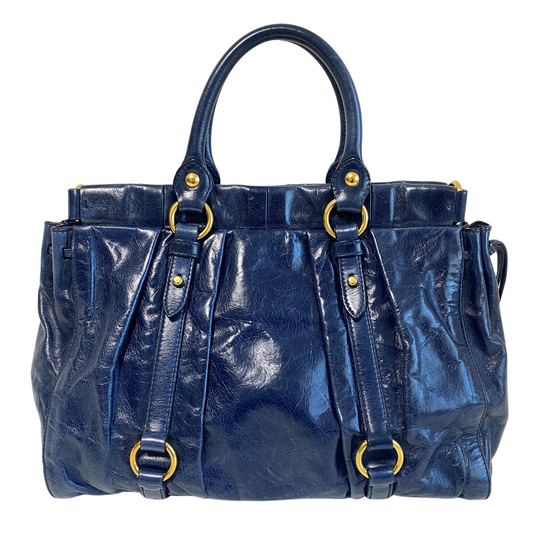 Vitello Bauletto Navy Leather Shoulder Bag