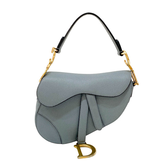 Saddle Blue Grained Calfskin Leather Handbag