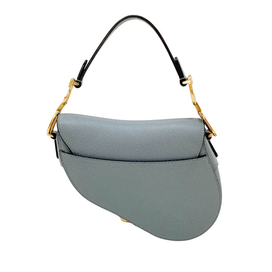 Saddle Blue Grained Calfskin Leather Handbag