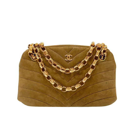 Small Brown Suede Chain Shoulder Bag