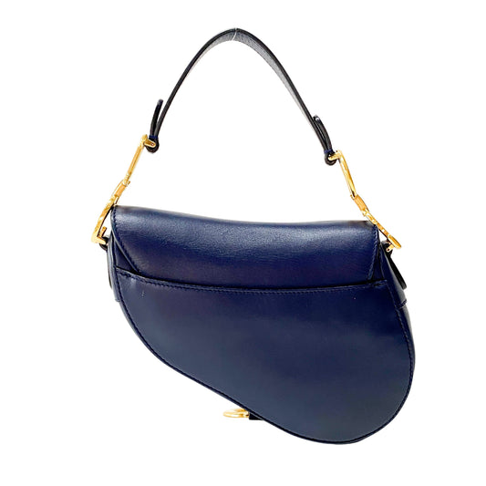 Saddle Small Navy Leather Handbag