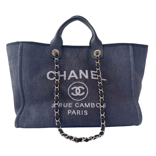 Deauville Black Straw CC Logo Two Way Bag