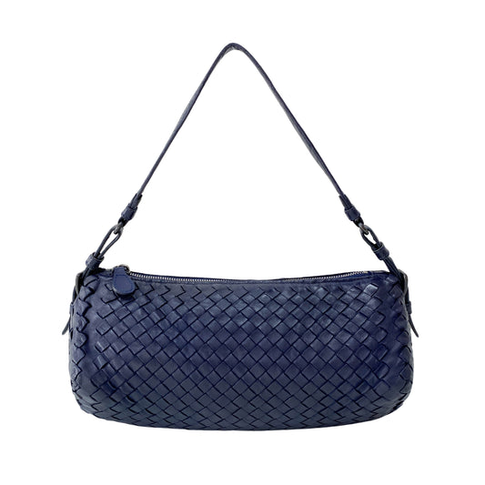 Intrecciato Navy Leather Shoulder Bag