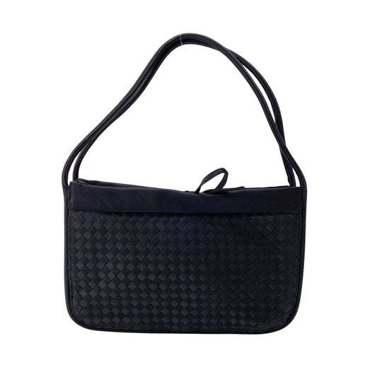 Intrecciato Black Satin Shoulder Bag