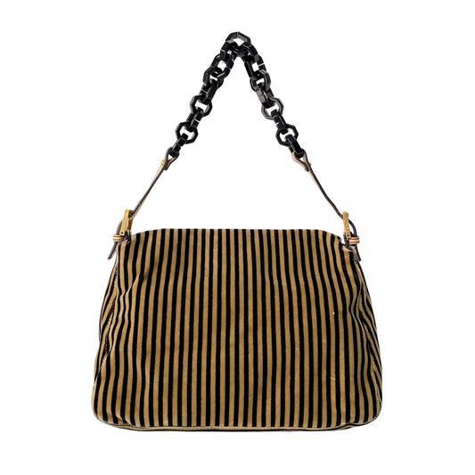 Mamma Baguette Yellow Striped Velvet Shoulder Bag