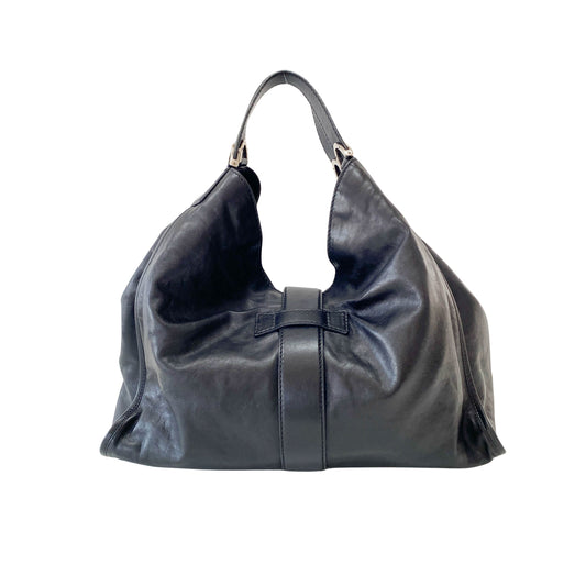 Large Stirrup Black Leather Top Handle