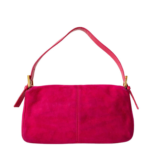 Baguette Pink Suede Shoulder Bag
