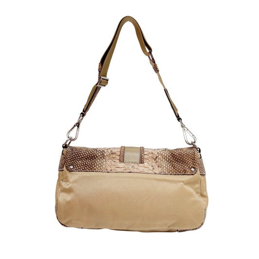 Vintage Brown Snake Mocha Nylon Shoulder Bag