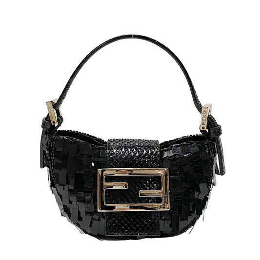 Croissant Mini Black Sequin Handbag