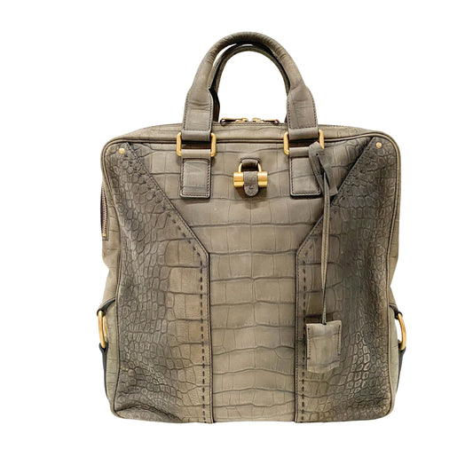 Grey Croc Embossed Leather Tote Handbag