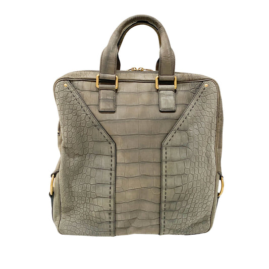 Grey Croc Embossed Leather Tote Handbag