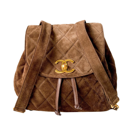 Matelassé Brown Suede Backpack