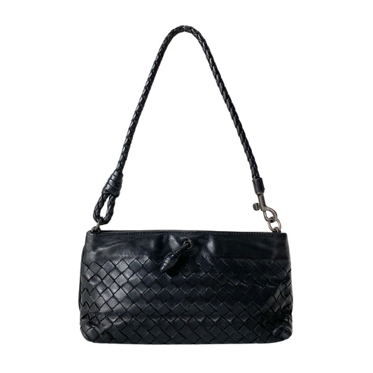 Intrecciato Black Lambskin Leather Shoulder Bag