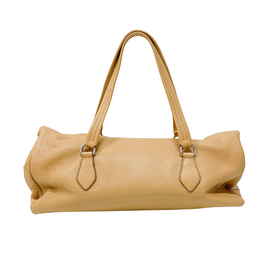 Neutral Grain Calfskin Leather Shoulder Bag