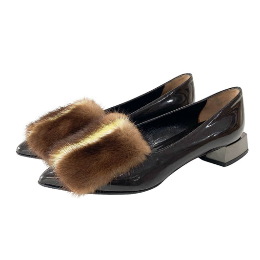 Brown Patent Leather and Fur Shoes