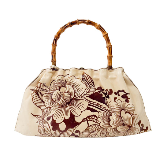 Bamboo Light Brown Leather Handle Bag