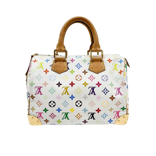LV x Takashi Murakami Speedy 30 White Monogram Canvas Hand Bag