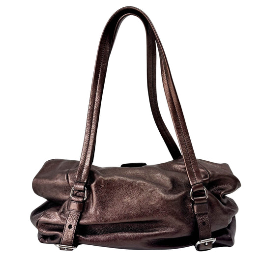 Metaric Bronze Leather Shoulder Bag