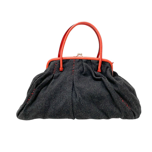 Black Wool & Red Leather Shoulder Bag