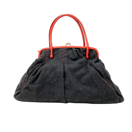 Black Wool & Red Leather Shoulder Bag
