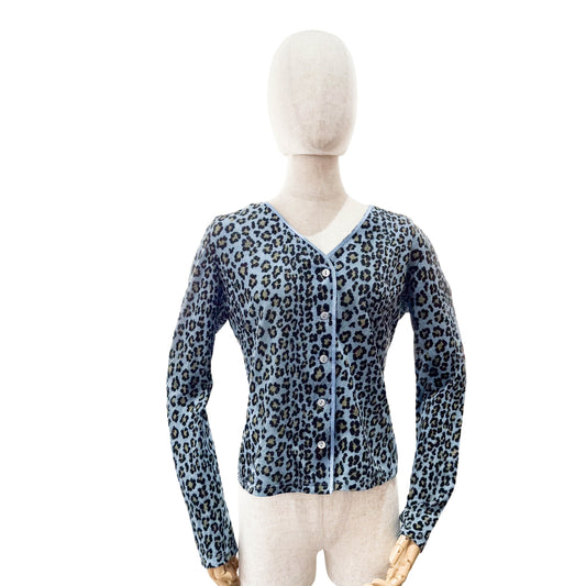 Vintage Cotton Knit with Blue Leopard Print SIZE 38