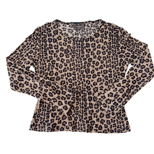 Vintage Wool T-Shirt with Brown Leopard Print SIZE 42