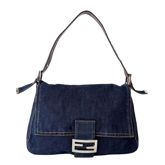 Mamma Baguette Blue Denim Shoulder Bag