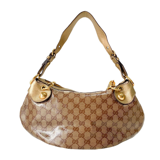 GG Yellow Coated Canvas Golden Emblem Shoulder Bag