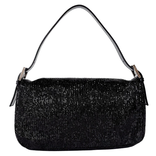 Baguette Black Beaded Shoulder Bag