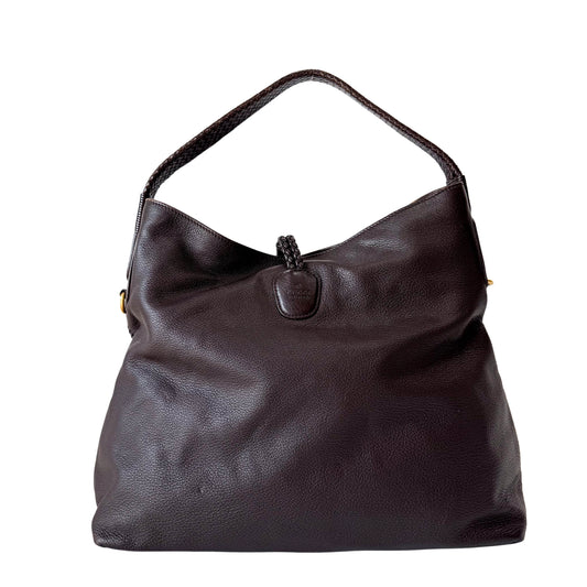Brown Leather Bamboo Tote Bag