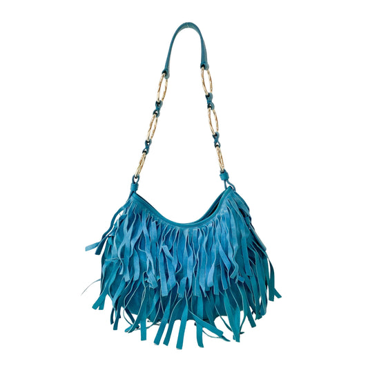 Rive Gauche Blue Fringe Leather Shoulder Bag