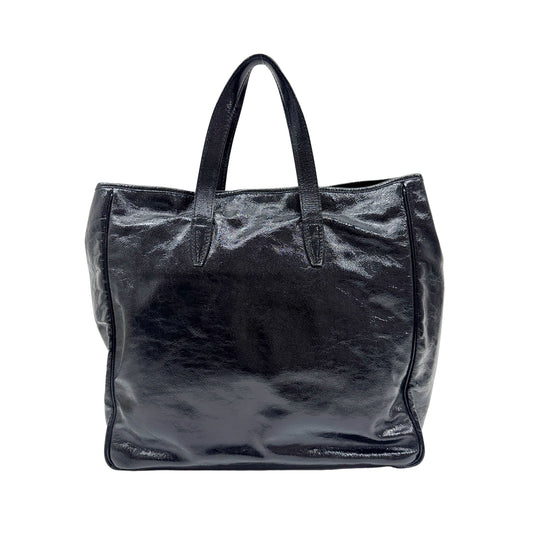 Y-Mail Black Patent Leather Tote Bag