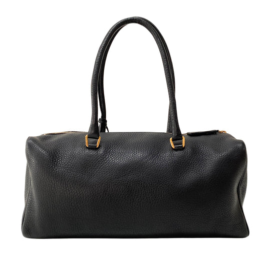 Bow Black Leather Top Handle Bag