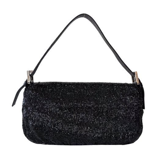 Baguette Black Beaded Shoulder Bag