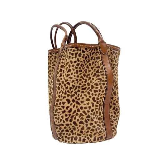 Bucket Brown Leopard Print Pony Hair Hand Bag