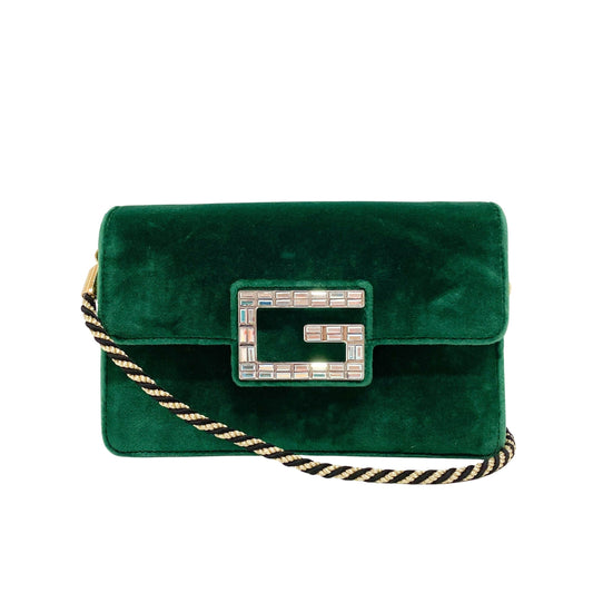 Green Velvet Rhinestones G Buckle