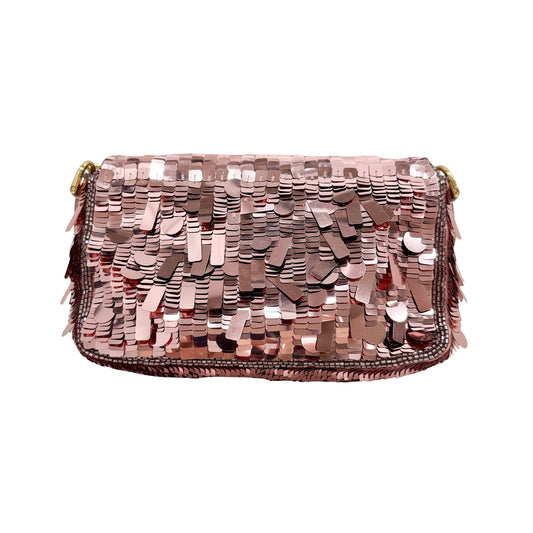 Mini Baguette Pink Sequin Shoulder Bag