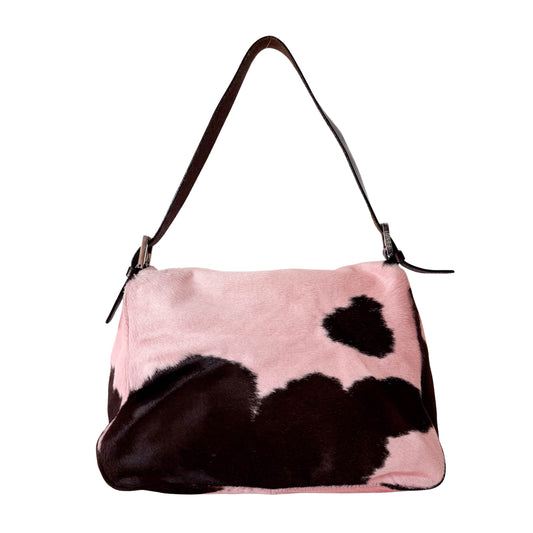 Mamma Baguette Pink Cow Print Pony Hair Shoulder Bag