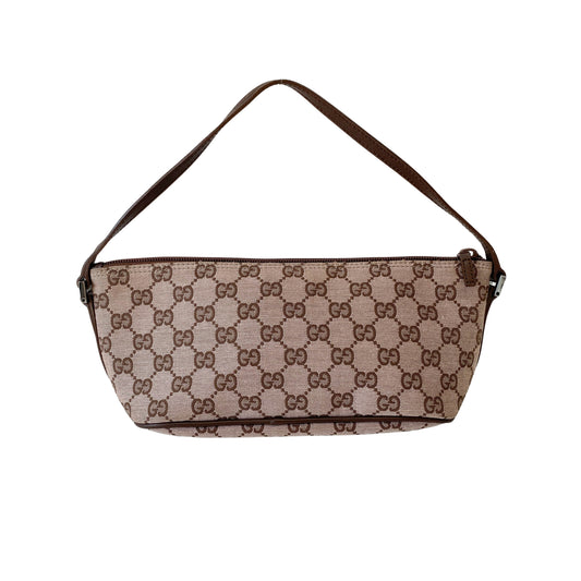 Brown Canvas Hobo Pochette Bag