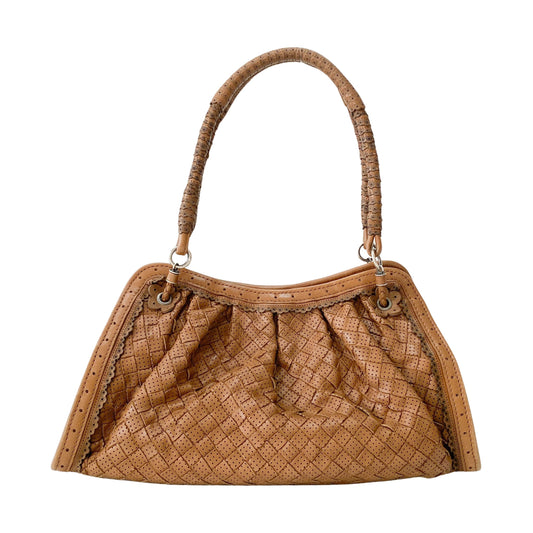 Intrecciato Small Brown Pierced Leather Shoulder Bag