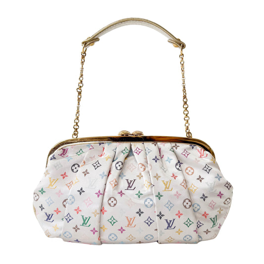 Aumoniere Pochette Mini White Monogram Satin Shoulder Bag