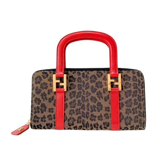 Small Brown Leopard Print Canvas Handbag