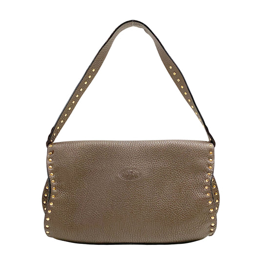 Brown Grained Calfskin Leather Shoulder Bag